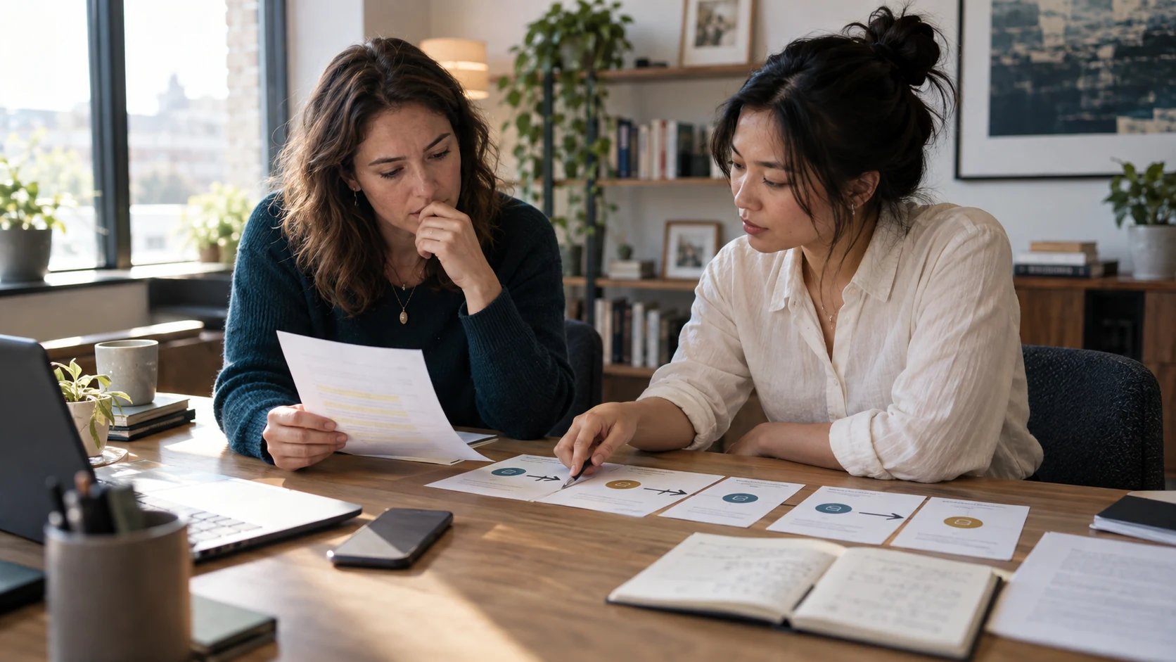Customer success colleagues compare a cancellation note with onboarding steps.